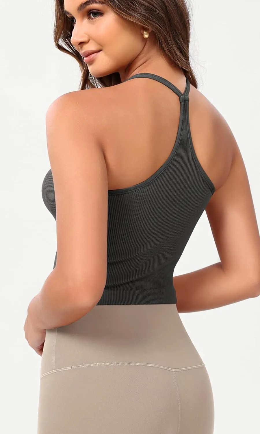 ODODOS Seamless Sweetheart Neck Crop Tank for Women Ribbed Strappy Racerback Cropped Cami Tops