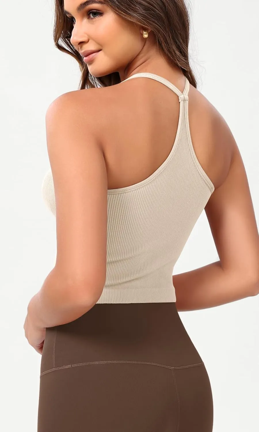 ODODOS Seamless Sweetheart Neck Crop Tank for Women Ribbed Strappy Racerback Cropped Cami Tops