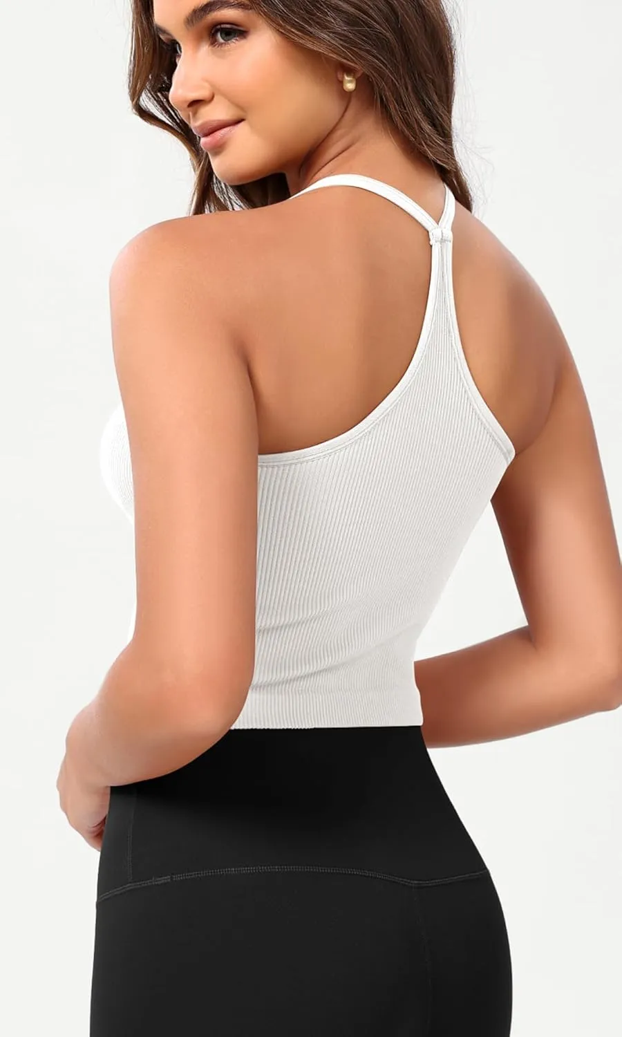 ODODOS Seamless Sweetheart Neck Crop Tank for Women Ribbed Strappy Racerback Cropped Cami Tops