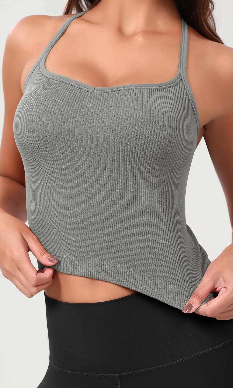 ODODOS Seamless Sweetheart Neck Crop Tank for Women Ribbed Strappy Racerback Cropped Cami Tops
