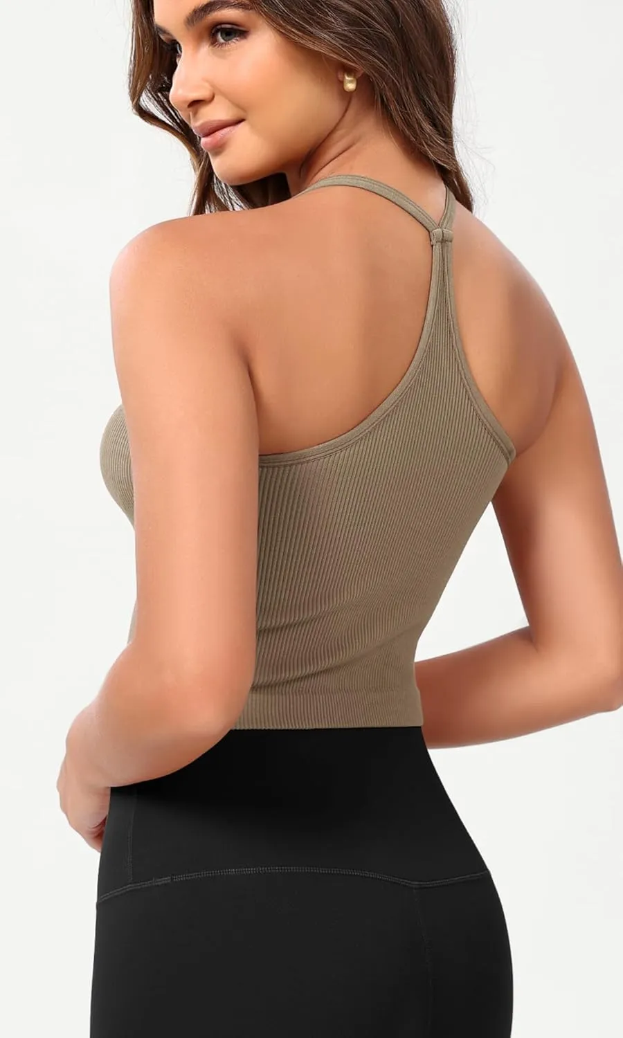 ODODOS Seamless Sweetheart Neck Crop Tank for Women Ribbed Strappy Racerback Cropped Cami Tops