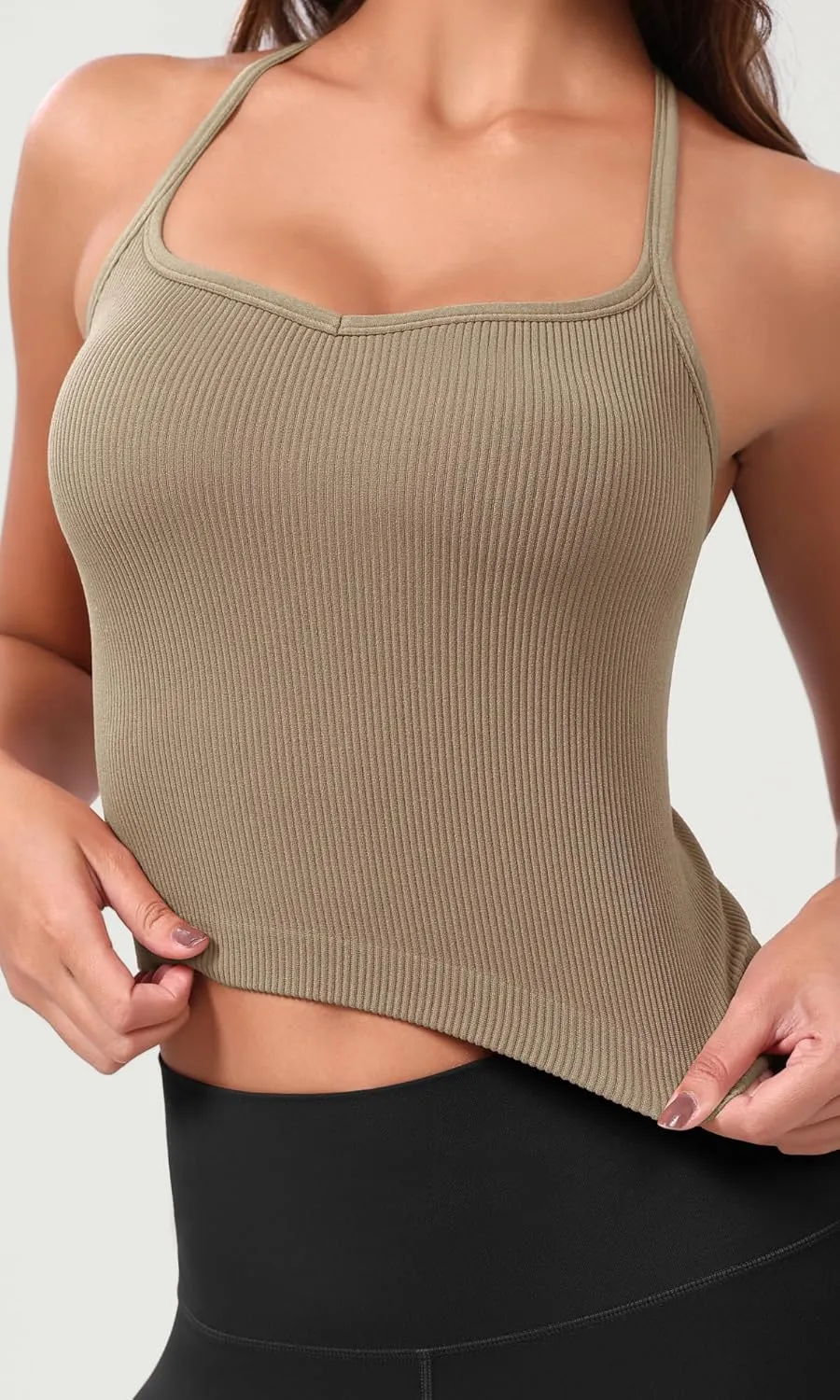 ODODOS Seamless Sweetheart Neck Crop Tank for Women Ribbed Strappy Racerback Cropped Cami Tops