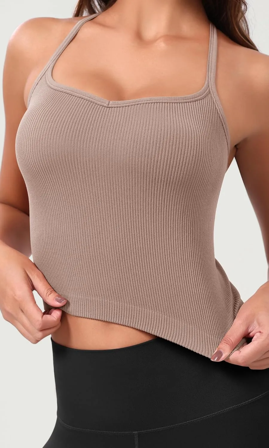 ODODOS Seamless Sweetheart Neck Crop Tank for Women Ribbed Strappy Racerback Cropped Cami Tops