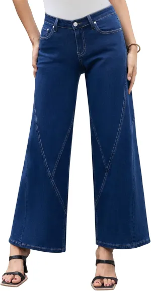ONESO Womens Wide Leg Jeans Low Waist Seamed Strechy Baggy Jeans for Women Trendy Loose Fit Boyfriend Trouser Denim Pants