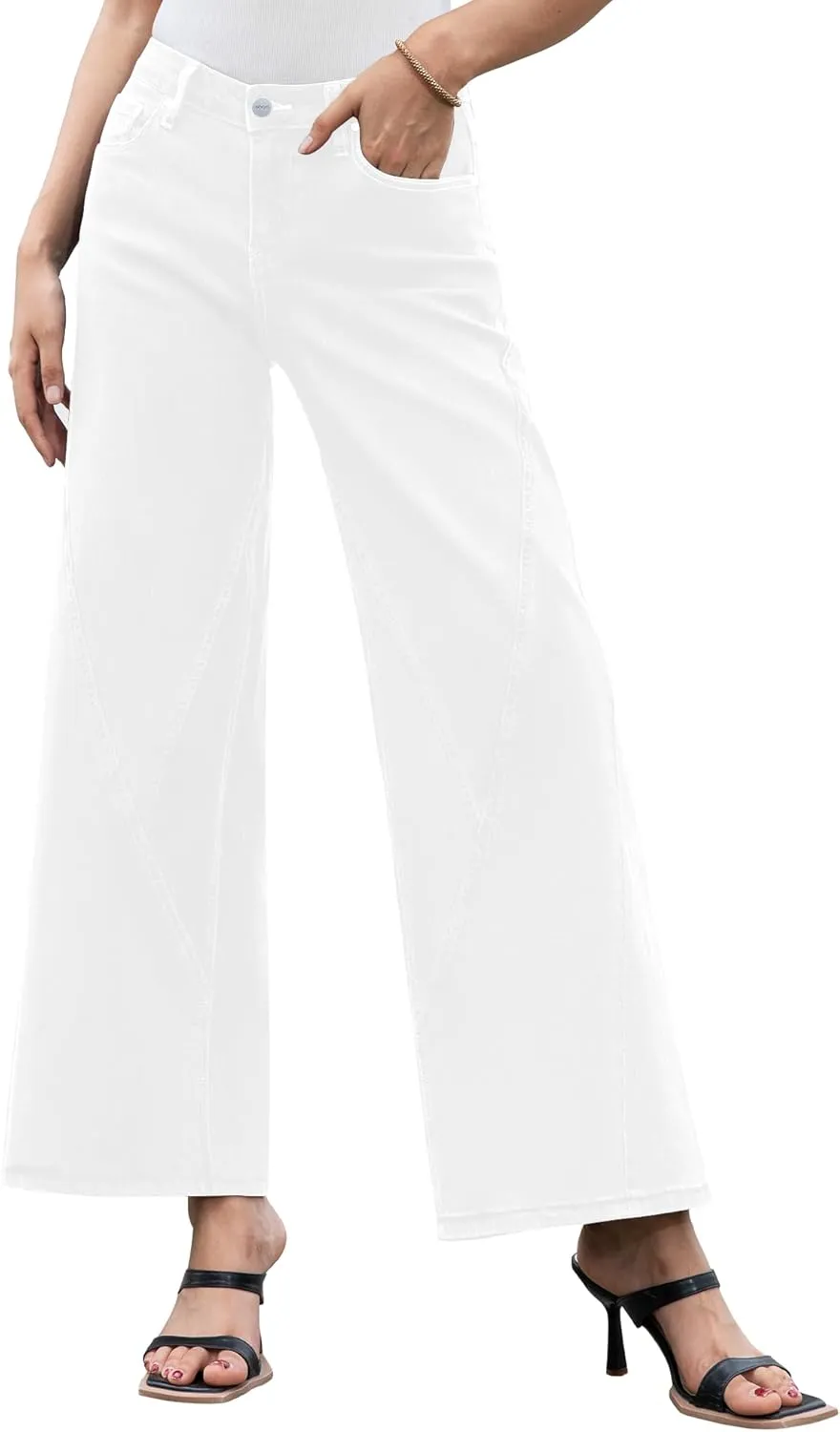 ONESO Womens Wide Leg Jeans Low Waist Seamed Strechy Baggy Jeans for Women Trendy Loose Fit Boyfriend Trouser Denim Pants