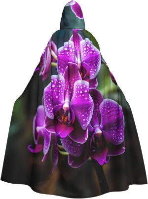 Orchid Flower Prints Hooded Cloak for Halloween, Role-playing, and Costume Parties - Comfortable and Durable