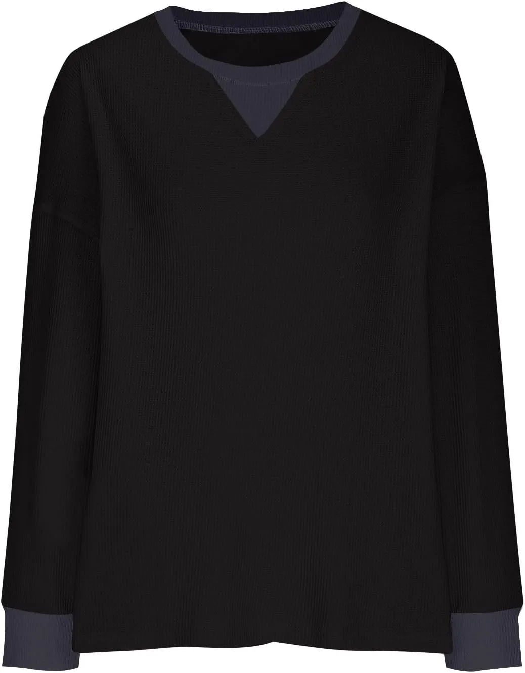 Oversized Sweatshirt for Women Drop Shoulder Crewneck Sweatshirts Casual Color Block Pullovers Waffle Knit Tops