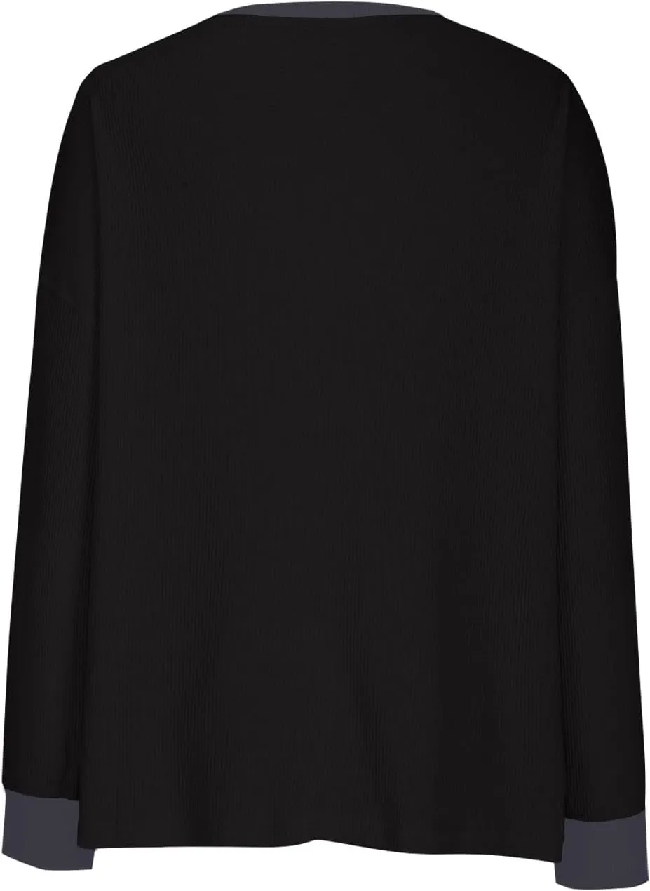 Oversized Sweatshirt for Women Drop Shoulder Crewneck Sweatshirts Casual Color Block Pullovers Waffle Knit Tops