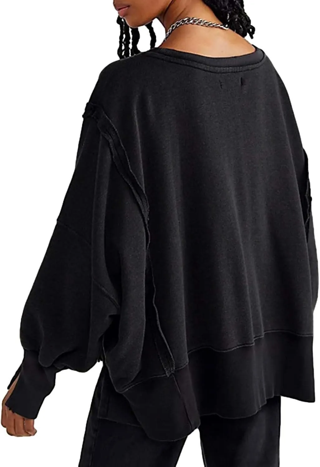 Oversized Sweatshirt for Women Side Slit Long Sleeve Pullover 2024 Fall Slouchy Fit Tops Y2K Preppy Solid Color Outfit
