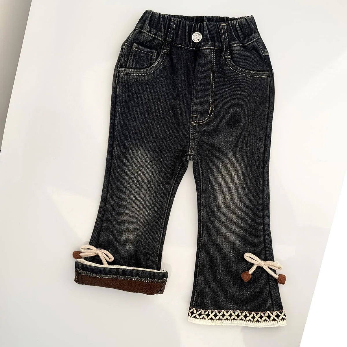 Peacolate 2-8Years Little Girls Spring Autumn Winter Black Embroidered Jeans Pants for Kid