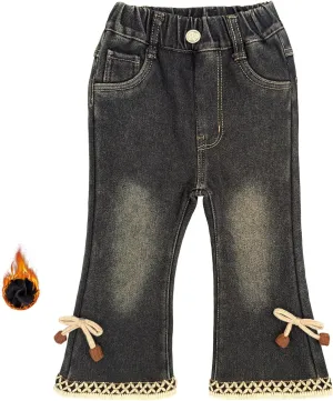 Peacolate 2-8Years Little Girls Spring Autumn Winter Black Embroidered Jeans Pants for Kid