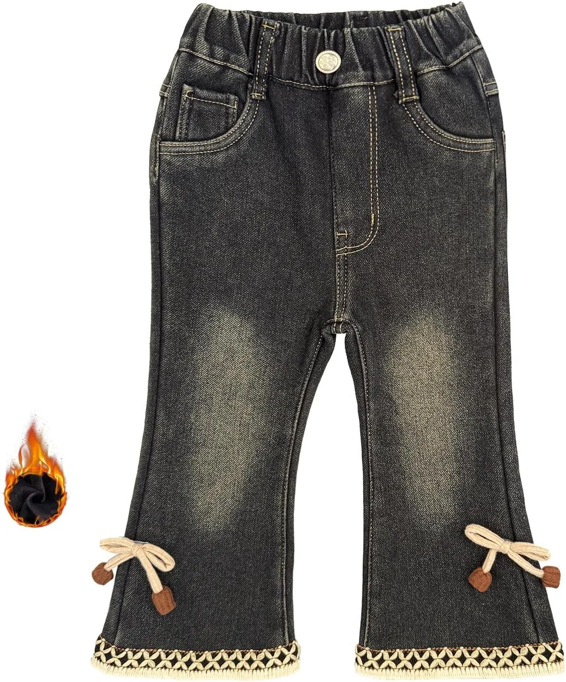 Peacolate 2-8Years Little Girls Spring Autumn Winter Black Embroidered Jeans Pants for Kid