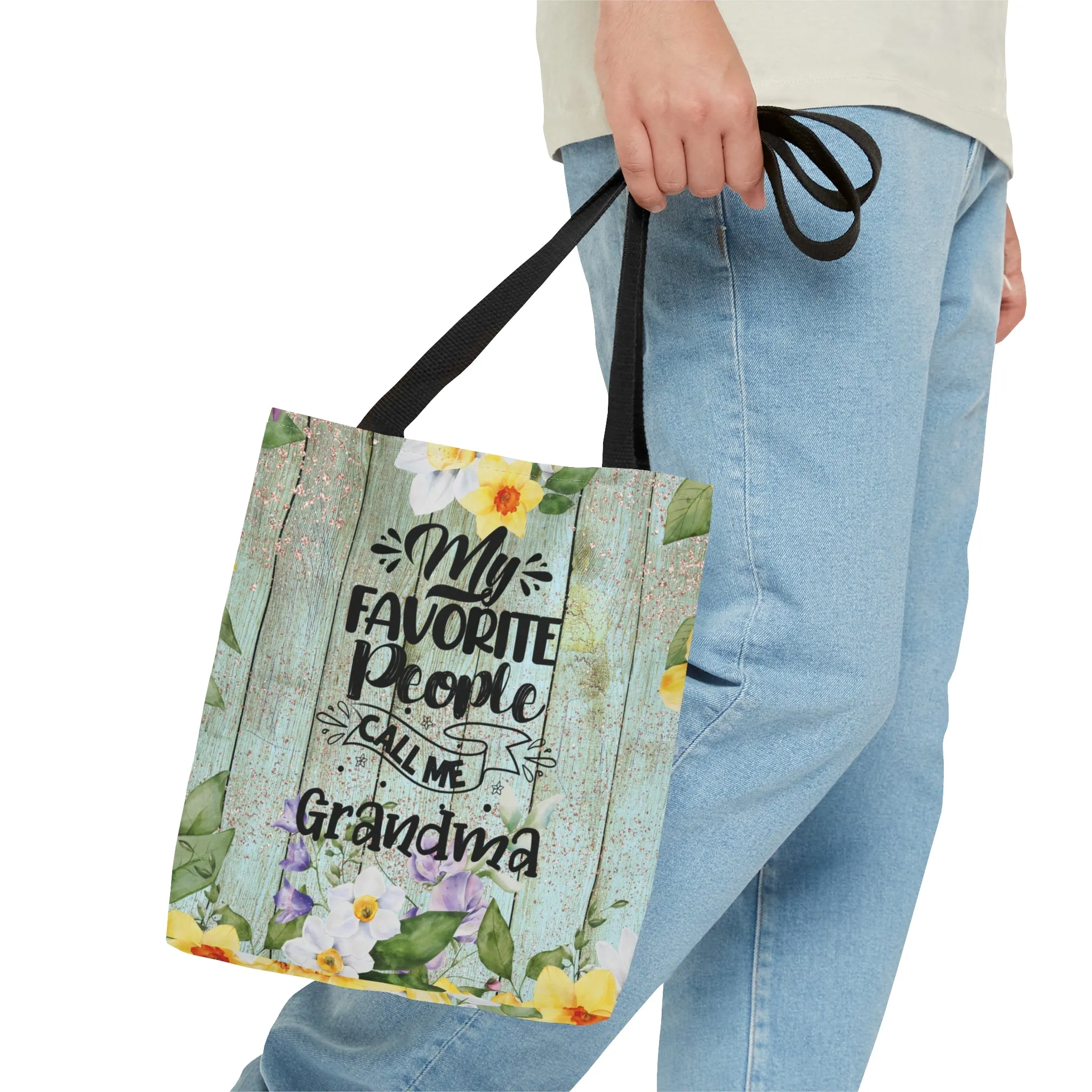 Personalised/Non-Personalised Tote Bag, Floral, My Favorite People Call me Grandma, Tote bag