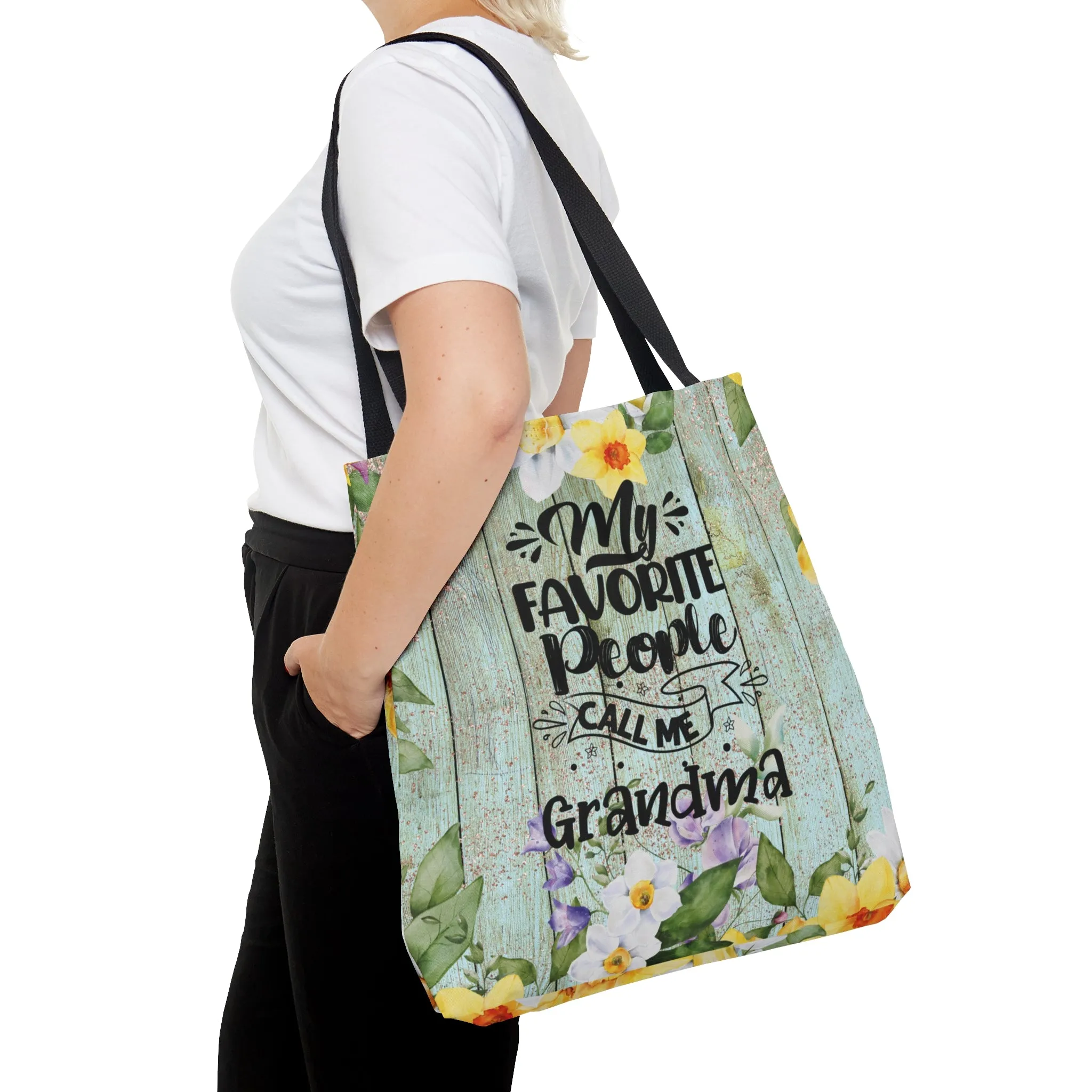 Personalised/Non-Personalised Tote Bag, Floral, My Favorite People Call me Grandma, Tote bag