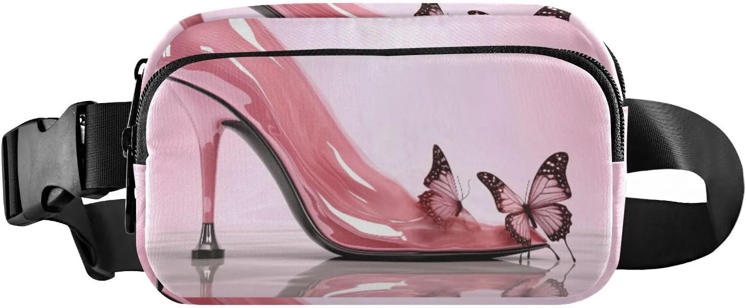 Pink High Heels Fashion Fanny Pack for Men Women, Small Waterproof Waist Pack with Adjustable Strap for Travel Running Hiking