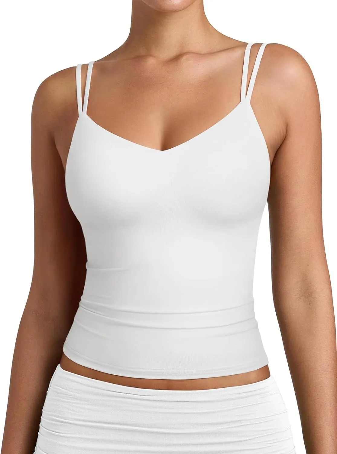 PINKMSTYLE Women Sexy V Neck Tank Top Sleeveless Double Lined Slim Fit Summer Double Spaghetti Strap Cami Going Out Tops