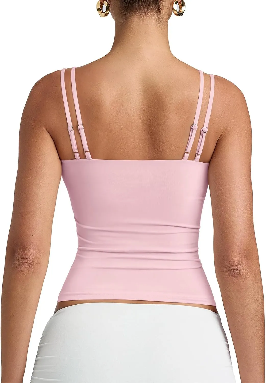 PINKMSTYLE Women Sexy V Neck Tank Top Sleeveless Double Lined Slim Fit Summer Double Spaghetti Strap Cami Going Out Tops