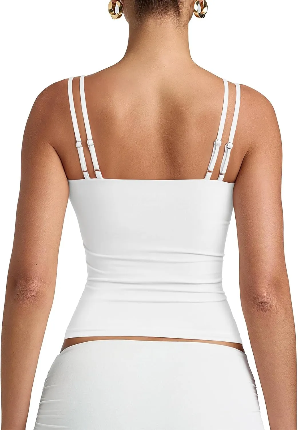 PINKMSTYLE Women Sexy V Neck Tank Top Sleeveless Double Lined Slim Fit Summer Double Spaghetti Strap Cami Going Out Tops