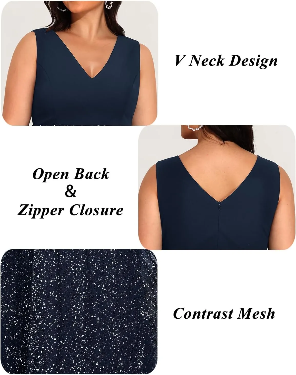 Pinup Fashion Plus Size Dresses for Women Wedding Guest V Neck Sleeveless Contrast Mesh Evening Midi Dress