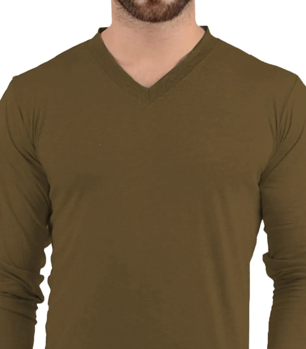 Plain Long Sleeve Shirt Men - Grey & Black Soft Comfortable V Neck Full Sleeves Fashion Tees for Men