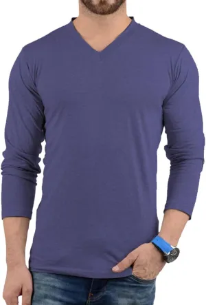 Plain Long Sleeve Shirt Men - Grey & Black Soft Comfortable V Neck Full Sleeves Fashion Tees for Men