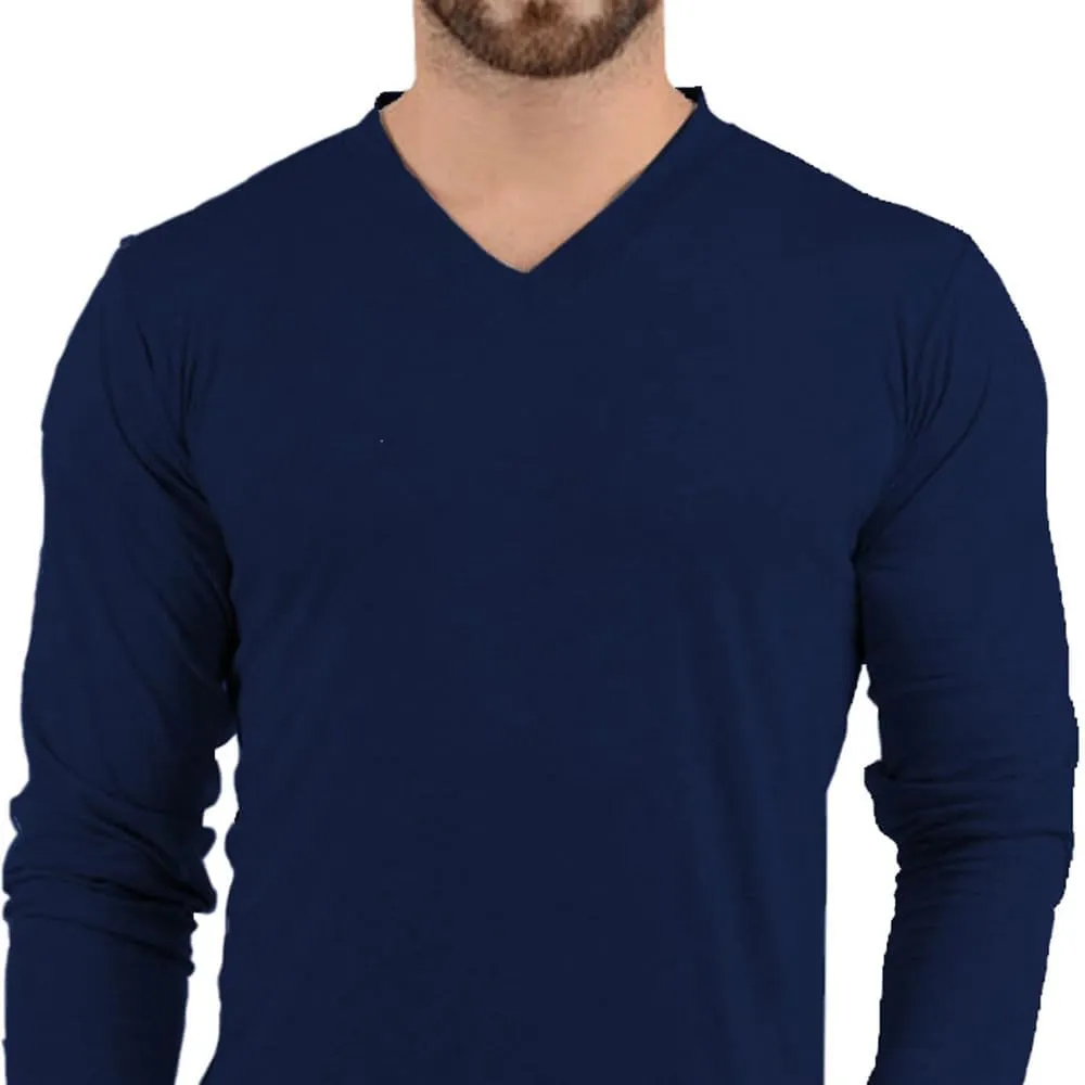Plain Long Sleeve Shirt Men - Grey & Black Soft Comfortable V Neck Full Sleeves Fashion Tees for Men