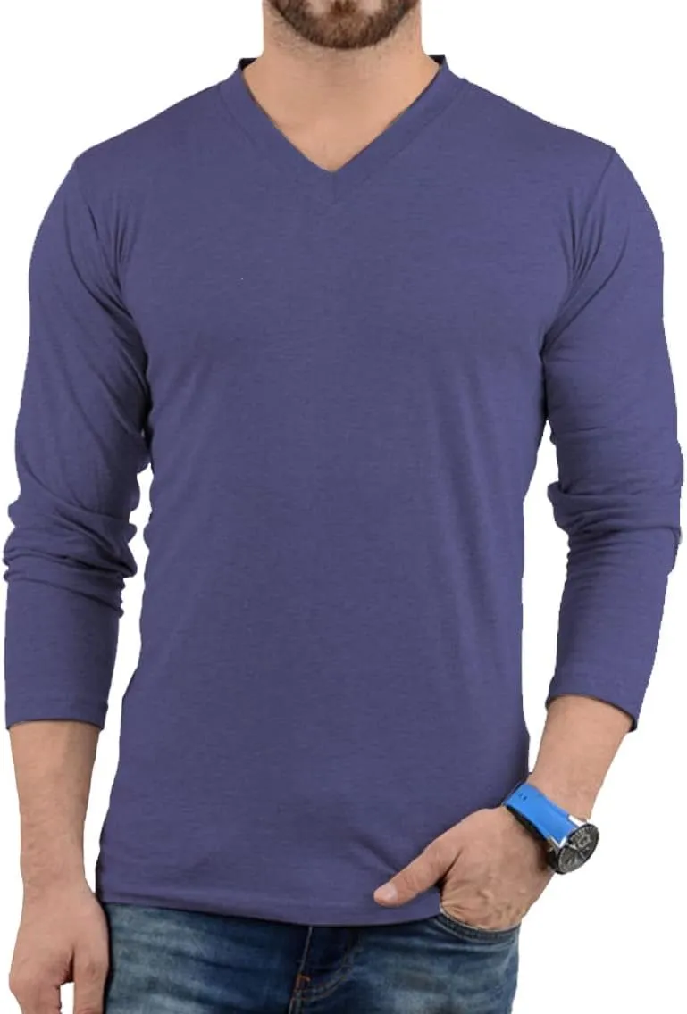 Plain Long Sleeve Shirt Men - Grey & Black Soft Comfortable V Neck Full Sleeves Fashion Tees for Men