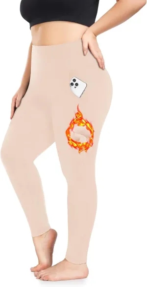 Plus Size Fleece Lined Leggings with Pockets for Women High Waisted Warm Thermal Winter Yoga Pants for Workout