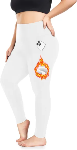Plus Size Fleece Lined Leggings with Pockets for Women High Waisted Warm Thermal Winter Yoga Pants for Workout
