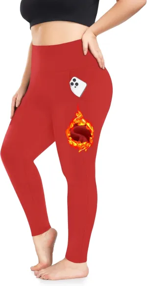 Plus Size Fleece Lined Leggings with Pockets for Women High Waisted Warm Thermal Winter Yoga Pants for Workout