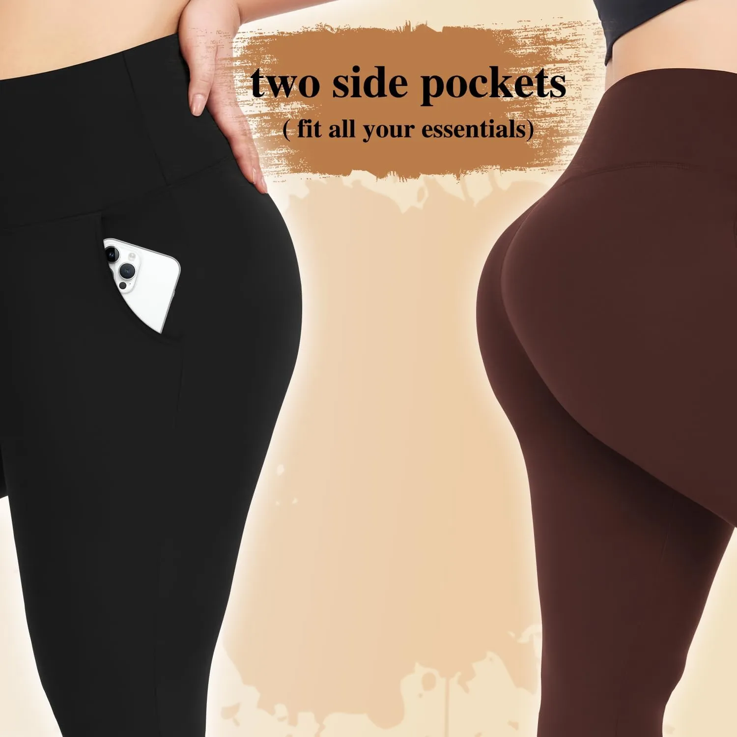 Plus Size Fleece Lined Leggings with Pockets for Women High Waisted Warm Thermal Winter Yoga Pants for Workout