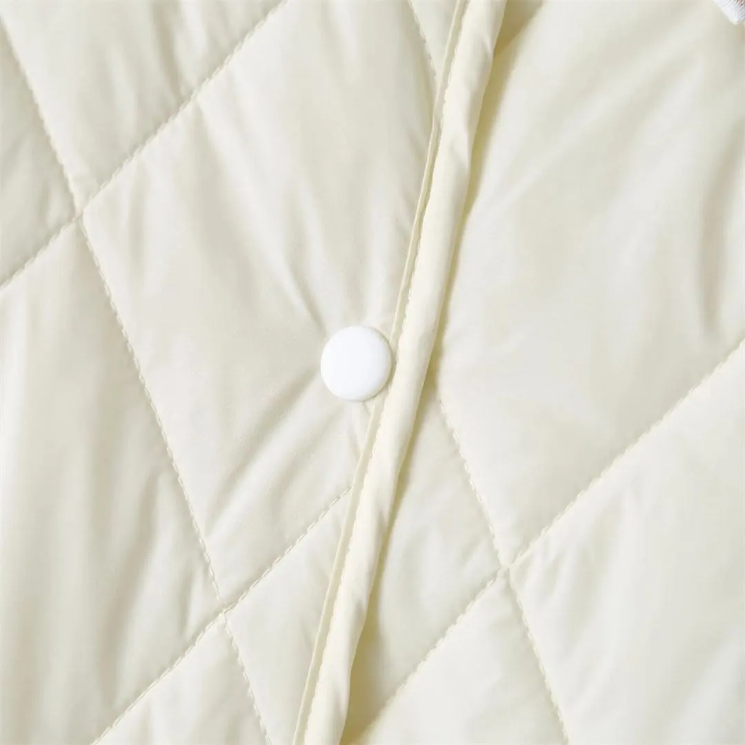 Plus Size Women Parka Autumn Winter Loose Thin Argyle Lapel Block Color Cotton-Padded Coat
