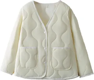 Plus Size Women Parka Autumn Winter Loose Thin V-Neck Pocket Cotton-Padded Coat