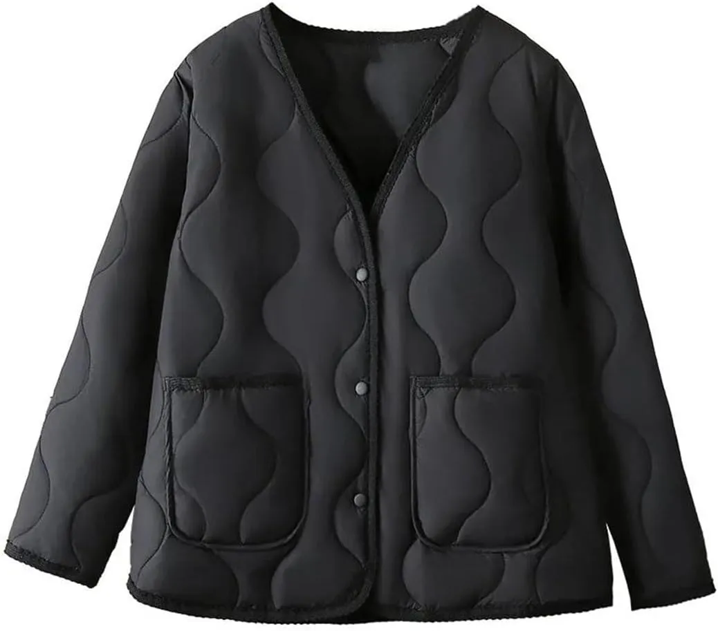 Plus Size Women Parka Autumn Winter Loose Thin V-Neck Pocket Cotton-Padded Coat