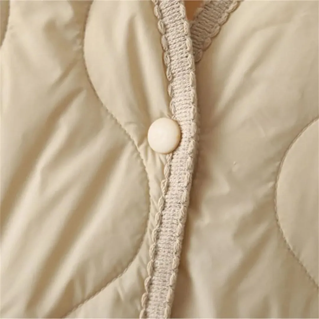 Plus Size Women Parka Autumn Winter Loose Thin V-Neck Pocket Cotton-Padded Coat