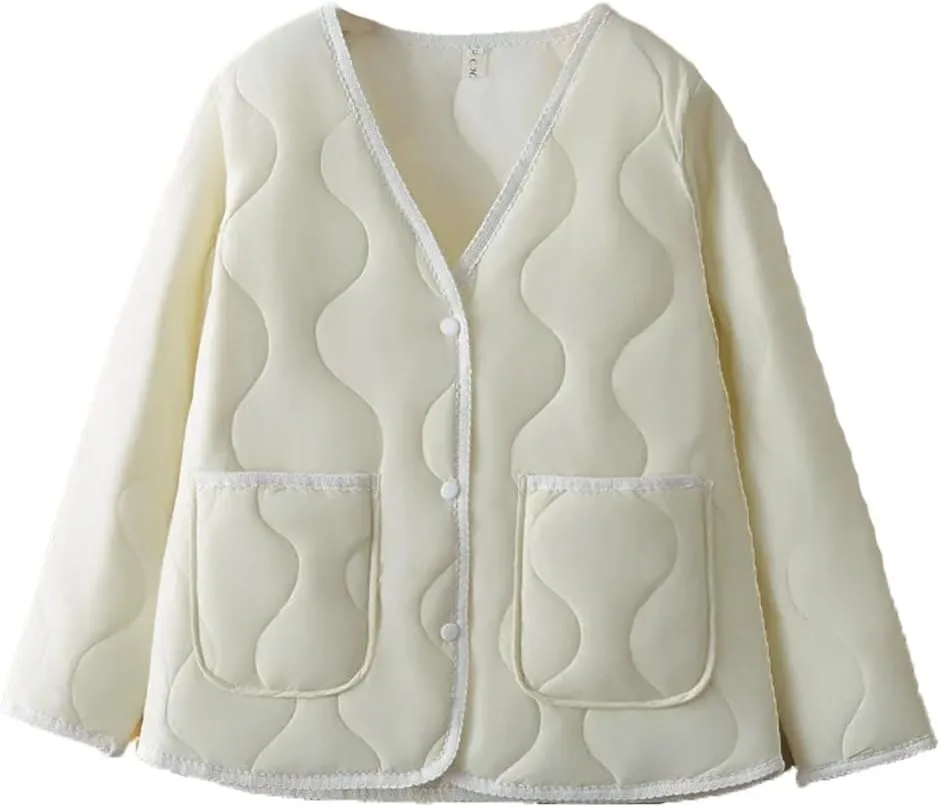 Plus Size Women Parka Autumn Winter Loose Thin V-Neck Pocket Cotton-Padded Coat