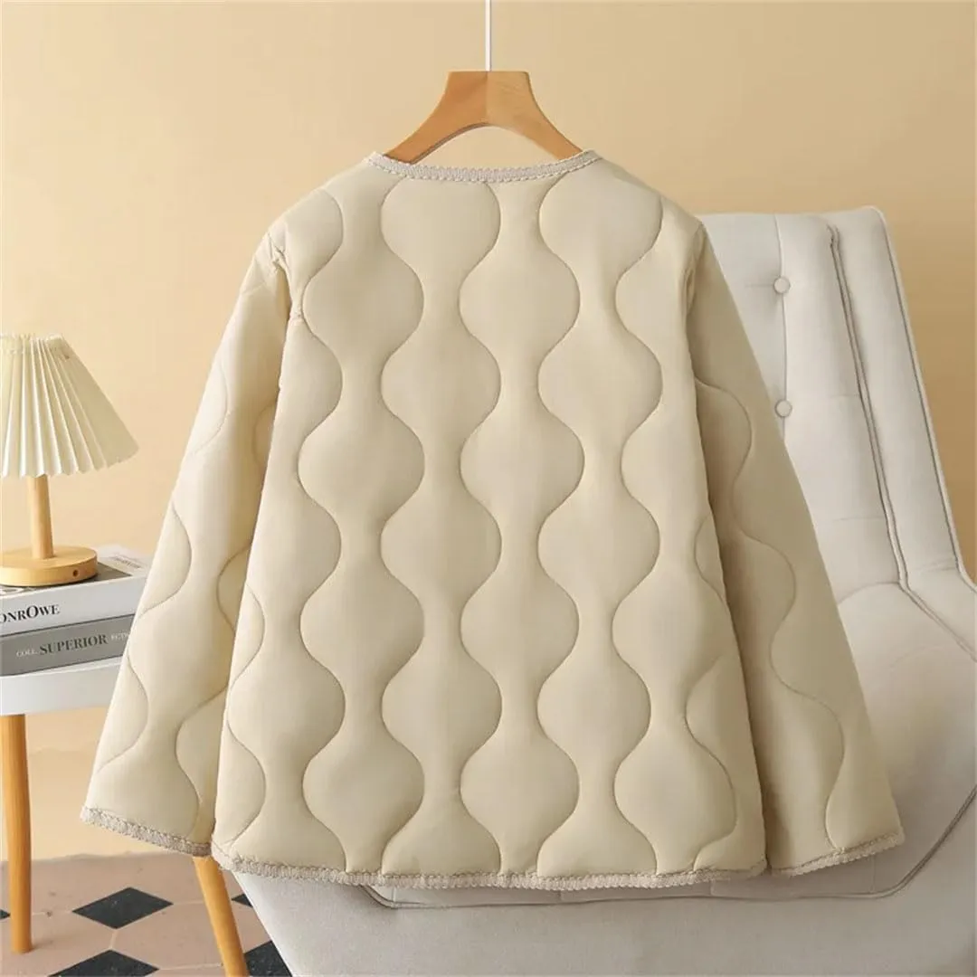 Plus Size Women Parka Autumn Winter Loose Thin V-Neck Pocket Cotton-Padded Coat