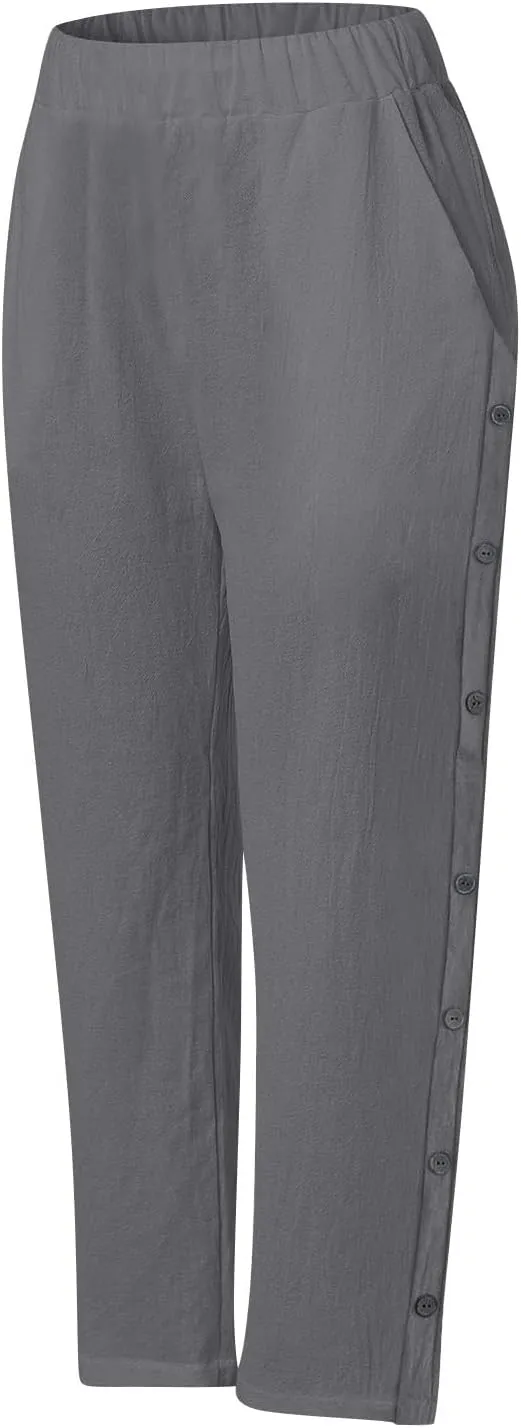 PTOLOCIF Womens Cotton Linen Pants Summer Wide Leg Casual Loose Pant Drawstring High Waist Palazzo Pant Trousers with Pockets