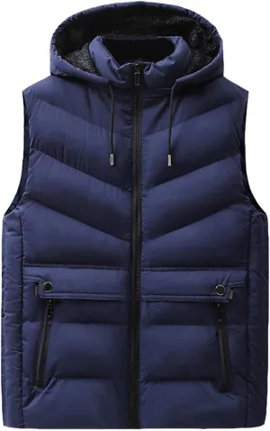 QWENTMTNTY Mens Outdoor Vests Jackets Casual Winter Warm Cotton Padded Windbreakers with Fleece Hoodie Zip Pockets Plus Size Coats
