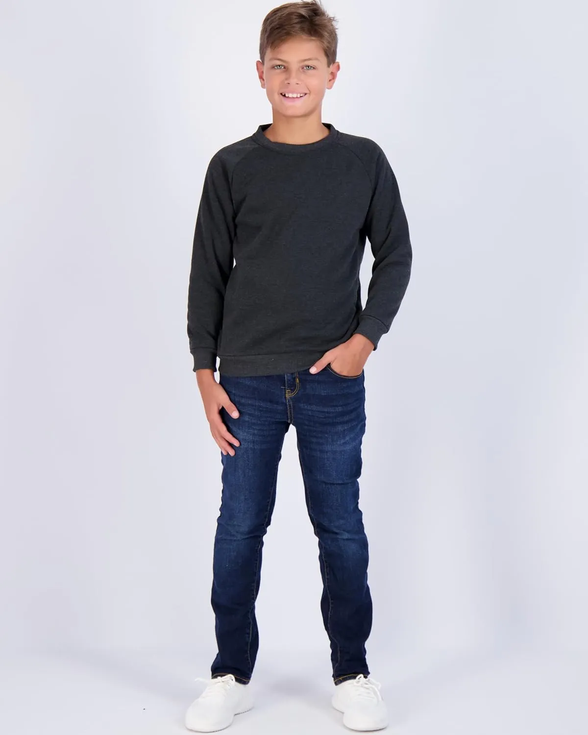Real Essentials 3 Pack Boys' Fleece Crew Neck Long Sleeve Sweatshirt - Soft Pullover Sweaters for Youth Kids Boys & Girls