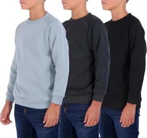 Real Essentials 3 Pack Boys' Fleece Crew Neck Long Sleeve Sweatshirt - Soft Pullover Sweaters for Youth Kids Boys & Girls