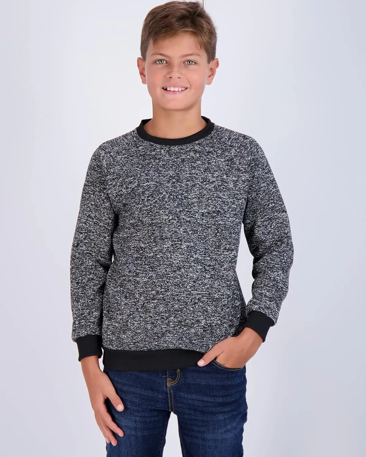 Real Essentials 3 Pack Boys' Fleece Crew Neck Long Sleeve Sweatshirt - Soft Pullover Sweaters for Youth Kids Boys & Girls