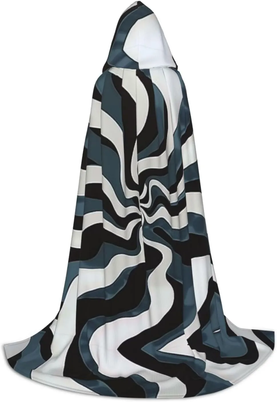 Ripple shaped white landscape Black hooded cloak for men & Women, wizard cloak with, Durable & Comfortable Long cape for Halloween, Cosplay, PartiesMedium