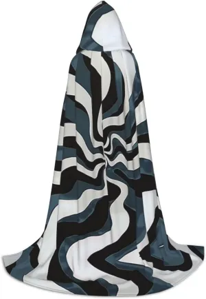 Ripple shaped white landscape Black hooded cloak for men & Women, wizard cloak with, Durable & Comfortable Long cape for Halloween, Cosplay, PartiesMedium