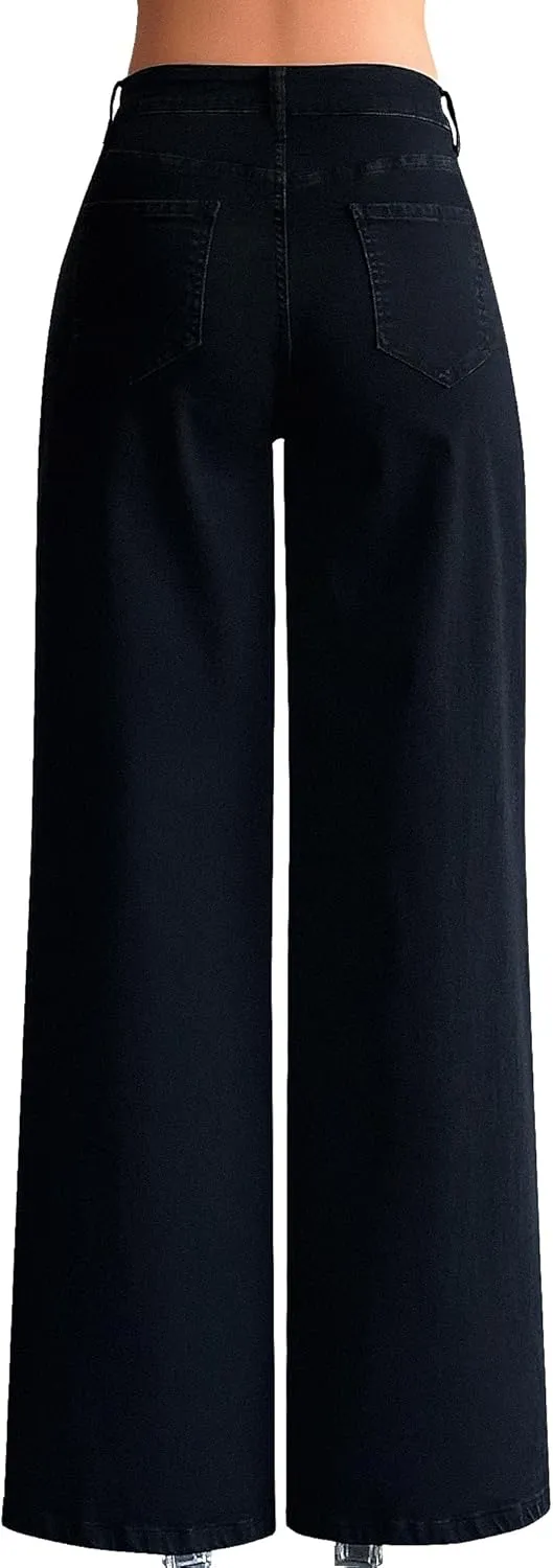 roswear Womens Baggy Wide Leg Jeans Boyfriend Trendy High Waisted Ripped Stretchy Denim Jeans