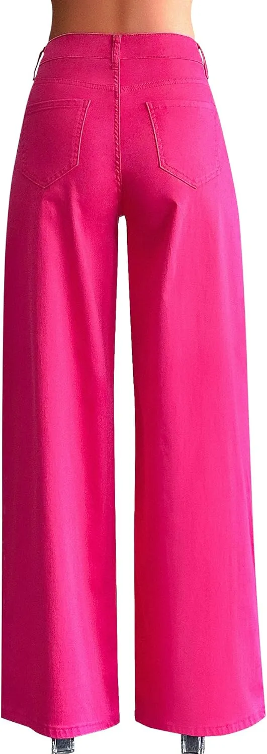 roswear Womens Baggy Wide Leg Jeans Boyfriend Trendy High Waisted Ripped Stretchy Denim Jeans