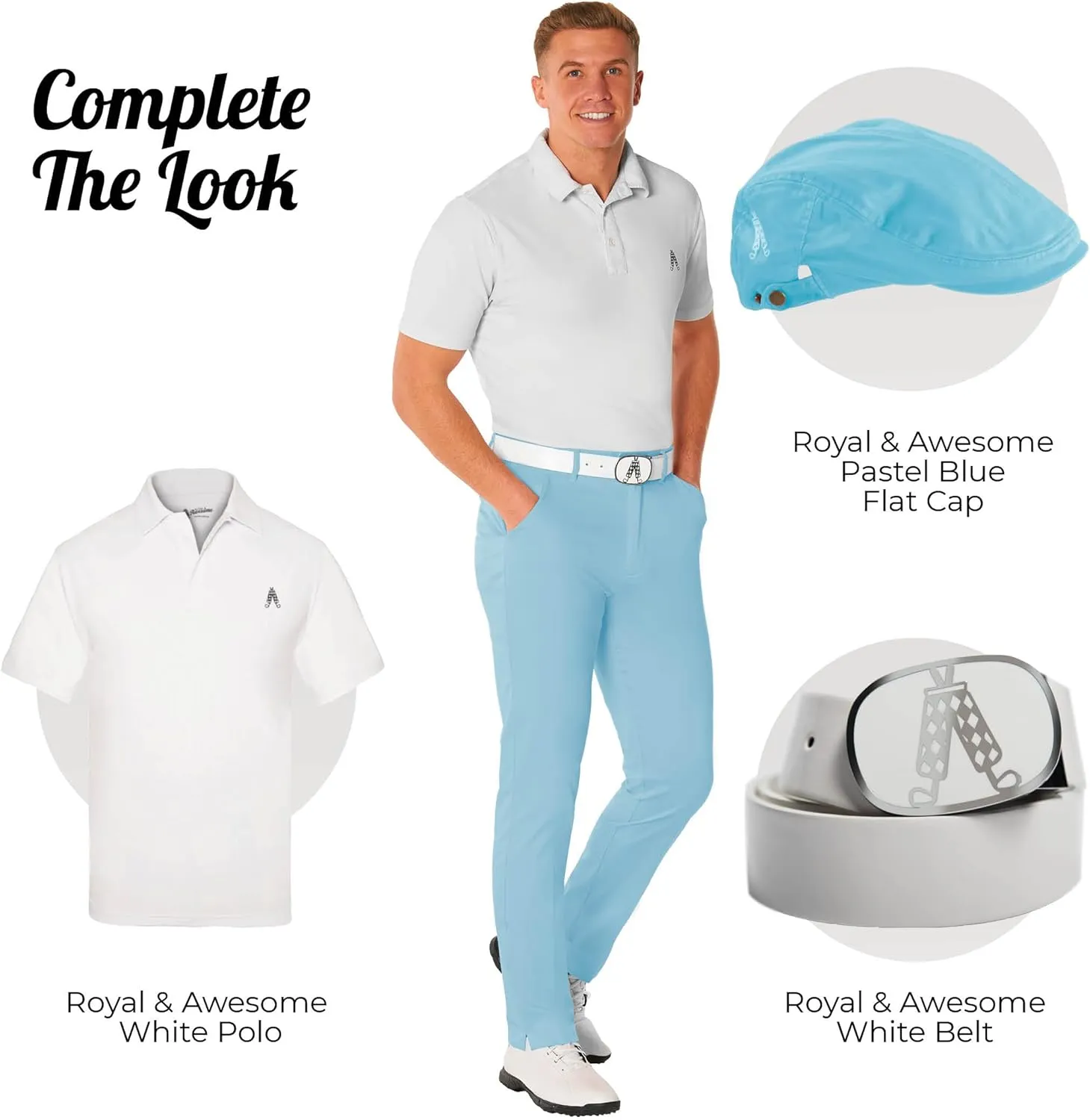 Royal & Awesome Pastel Golf Pants, Stretch Relaxed Fit Bottoms, Crazy Golf Pants for Men's, Funny and Bright Golfing Apparel