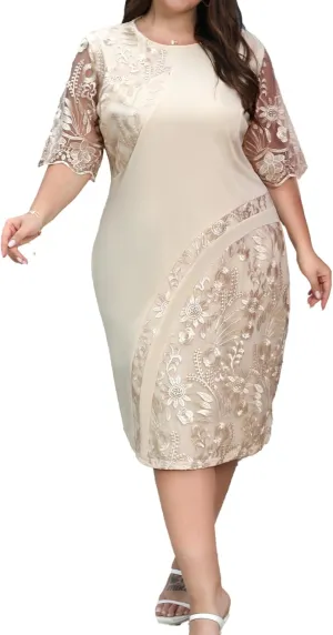 sath Plus Size Cocktail Dresses for Curvy Women Elegant Formal 2024 Summer Outfits Embroidery Floral lace Midi Evening Gowns