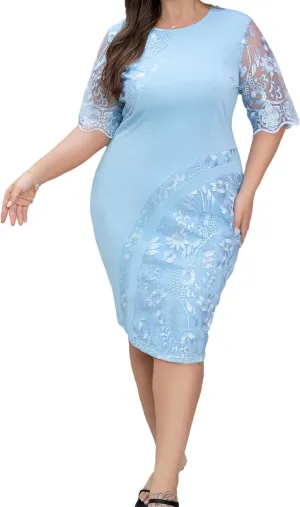 sath Plus Size Cocktail Dresses for Curvy Women Elegant Formal 2024 Summer Outfits Embroidery Floral lace Midi Evening Gowns