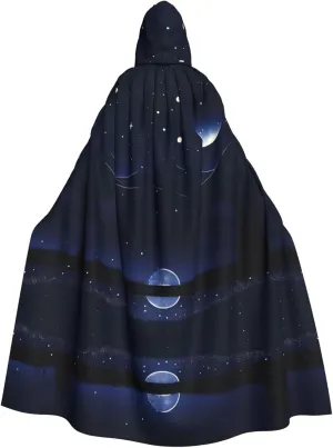 Serene blue night view Prints Hooded Cloak for Halloween, Role-playing, and Costume Parties - Comfortable and Durable